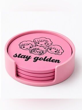 Golden girls Coaster Set with Holder Set of 4x 3D Printed Pink 4” Drink Coasters